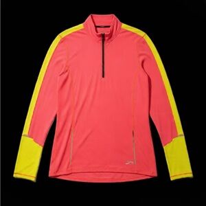 Brooks Hot Pink Long-Sleeve Half-Zip Running Top with Neon Yellow Panels